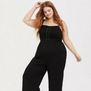 Torrid 2x Black lace up cropped jumpsuit